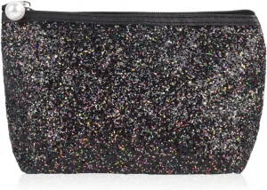 RIAH FASHION Pouch Clutch Organizer Bag - Travel Cosmetic Makeup Toiletry Jewelry Cute Sequin Purse Adjustable Strap (Glitter Cosmetic Zip Bag - Black)