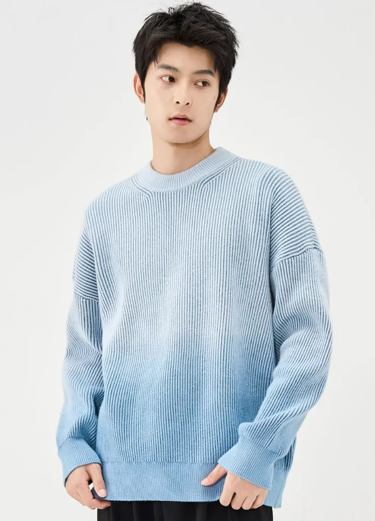 Ribbed Crew Neck Ombre Sweater