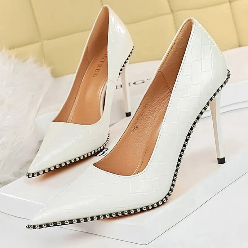 Rivet Pumps High Heels Stiletto Pu Leather Heels