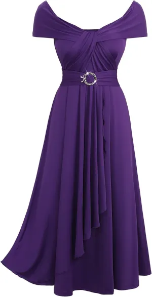 Rosegal Women Plus Size Off The Shoulder Elegant Midi Cocktail Semi Formal Dress