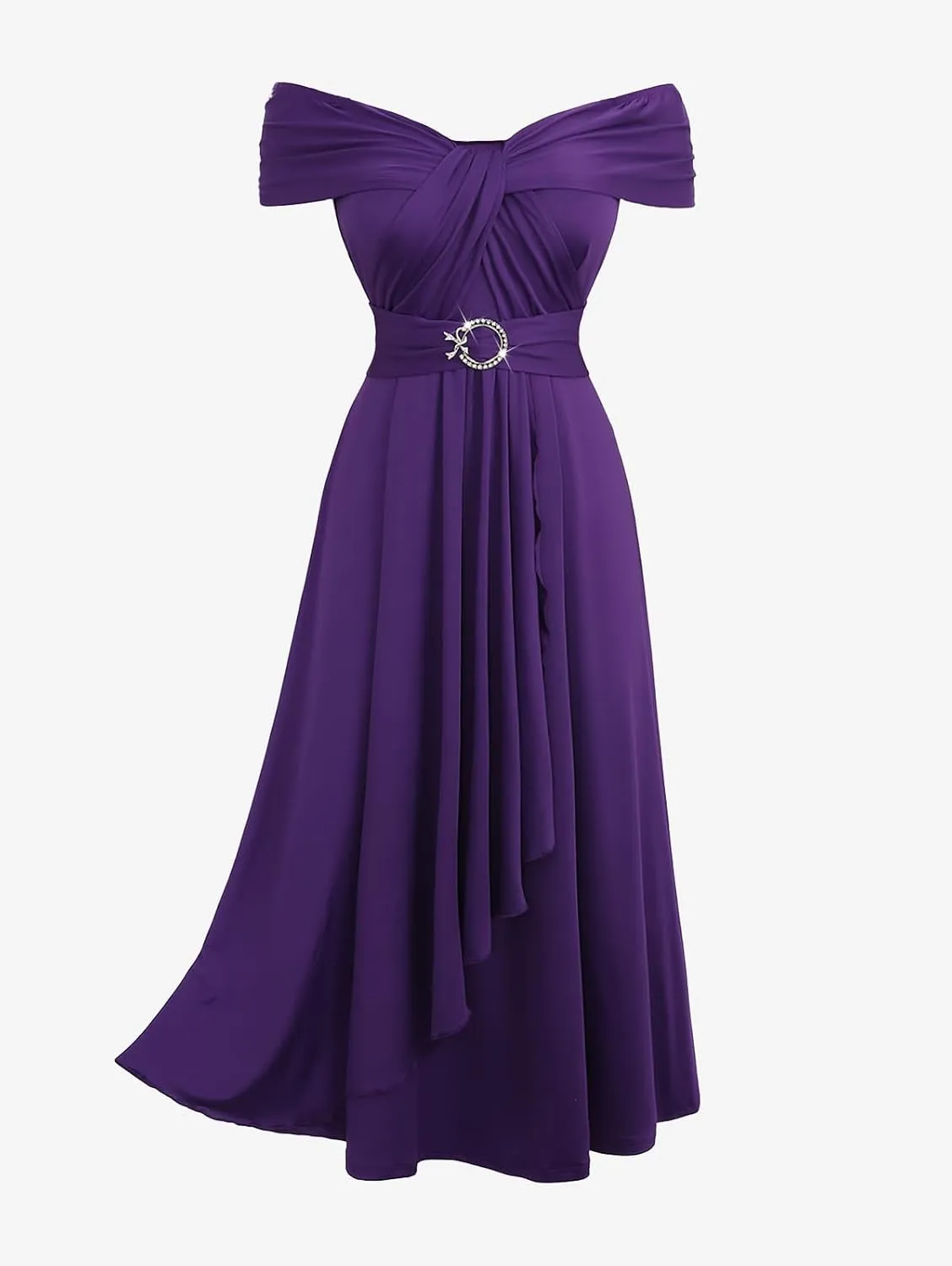 Rosegal Women Plus Size Off The Shoulder Elegant Midi Cocktail Semi Formal Dress