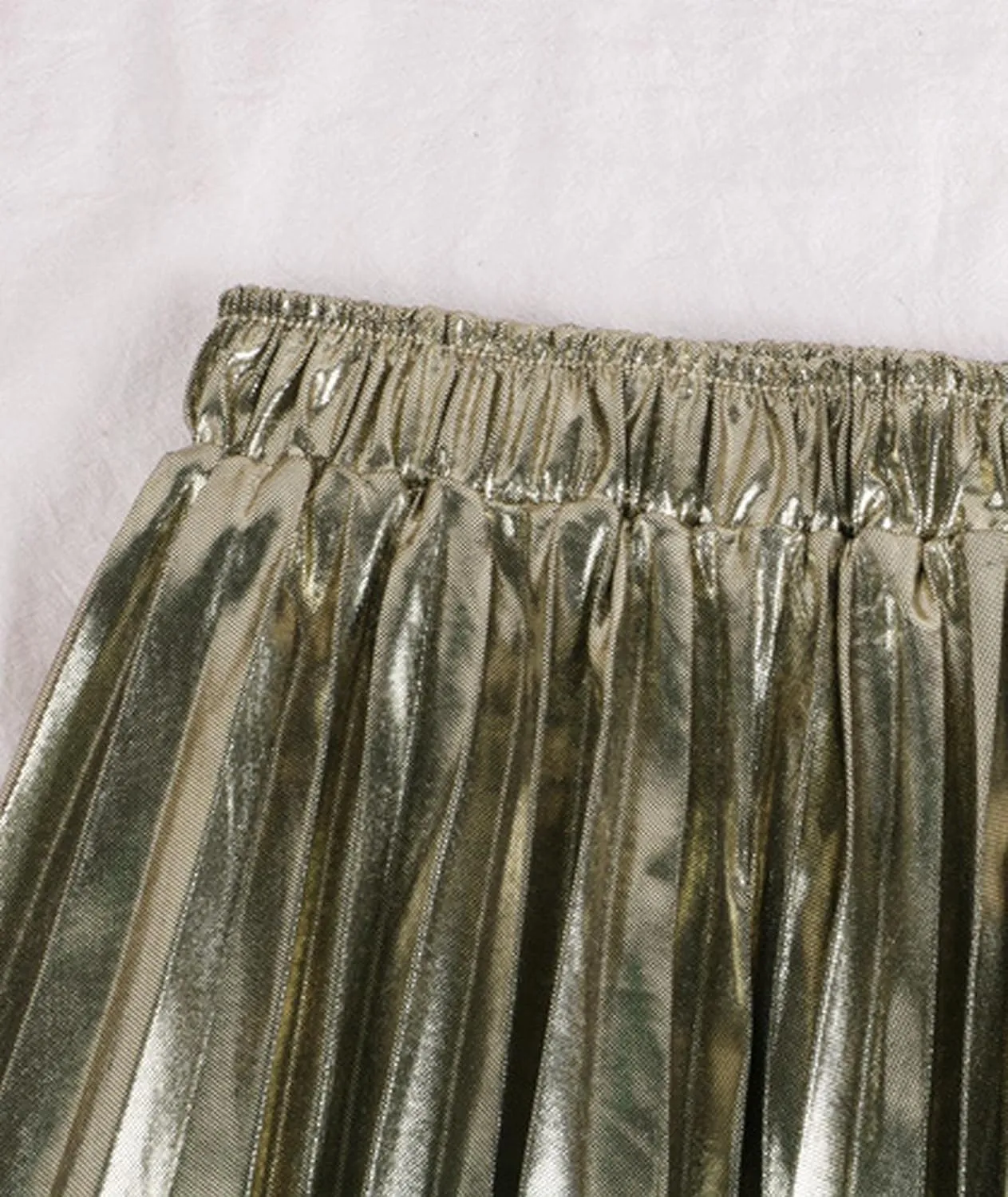 SEMATOMALA Women's Gold Pleated Maxi Skirt Accordion Elastic Waist Aline Swing Metallic Shiny Long Party Skirts