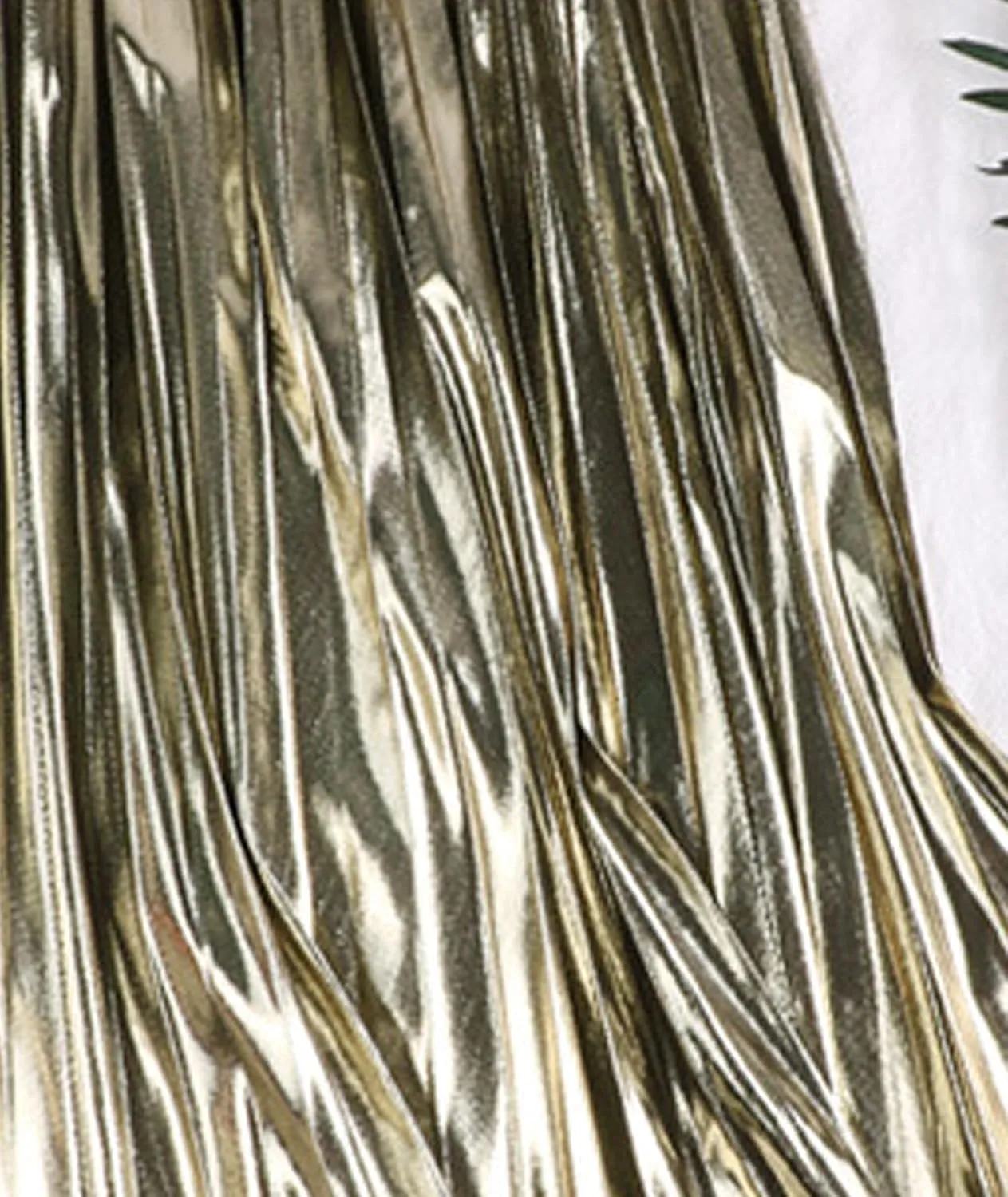 SEMATOMALA Women's Gold Pleated Maxi Skirt Accordion Elastic Waist Aline Swing Metallic Shiny Long Party Skirts
