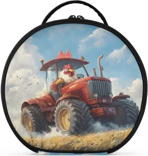 senya Round Cosmetic Pouch Travel Makeup Train Case Organizer Bag Portable Makeup Brushes Toiletry Jewelry Accessories Cock Driving A Tractor