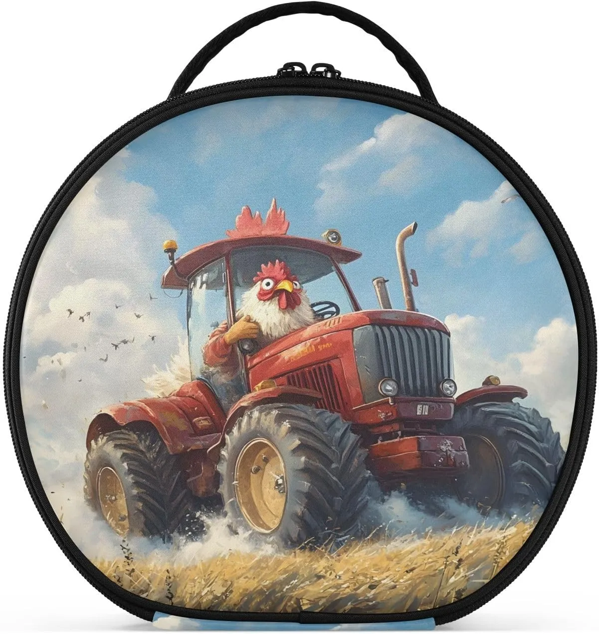 senya Round Cosmetic Pouch Travel Makeup Train Case Organizer Bag Portable Makeup Brushes Toiletry Jewelry Accessories Cock Driving A Tractor