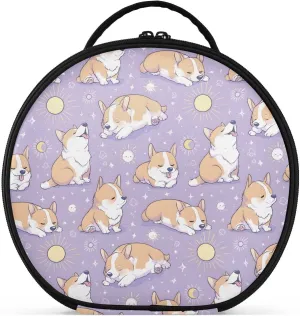 senya Round Cosmetic Pouch Travel Makeup Train Case Organizer Bag Portable Makeup Brushes Toiletry Jewelry Accessories Cute Puppy Pattern