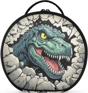 senya Round Cosmetic Pouch Travel Makeup Train Case Organizer Bag Portable Makeup Brushes Toiletry Jewelry Accessories Dinosaur Breaking Through Rocks