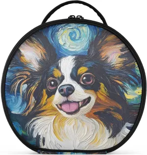 senya Round Cosmetic Pouch Travel Makeup Train Case Organizer Bag Portable Makeup Brushes Toiletry Jewelry Accessories Dog Starry Sky