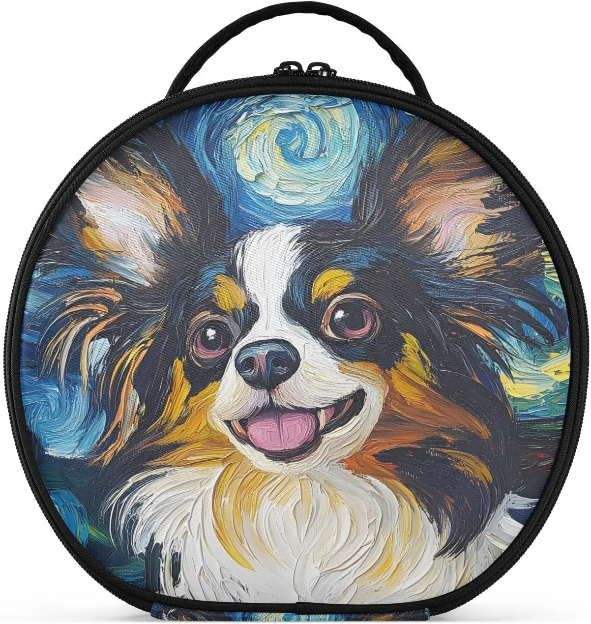 senya Round Cosmetic Pouch Travel Makeup Train Case Organizer Bag Portable Makeup Brushes Toiletry Jewelry Accessories Dog Starry Sky
