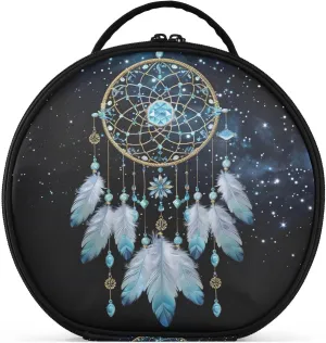 senya Round Cosmetic Pouch Travel Makeup Train Case Organizer Bag Portable Makeup Brushes Toiletry Jewelry Accessories Dreamcatcher with A Starry Sky Background
