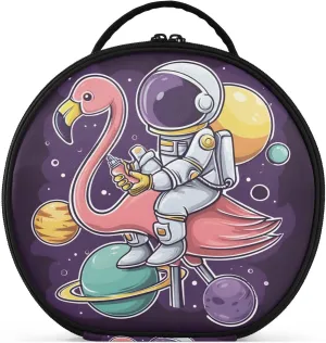 senya Round Cosmetic Pouch Travel Makeup Train Case Organizer Bag Portable Makeup Brushes Toiletry Jewelry Accessories Flamingo Planet Astronaut