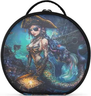 senya Round Cosmetic Pouch Travel Makeup Train Case Organizer Bag Portable Makeup Brushes Toiletry Jewelry Accessories Mermaid Pirate