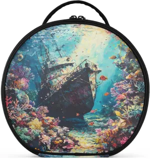 senya Round Cosmetic Pouch Travel Makeup Train Case Organizer Bag Portable Makeup Brushes Toiletry Jewelry Accessories Sunken Ship on The Seabed
