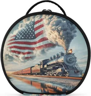 senya Round Cosmetic Pouch Travel Makeup Train Case Organizer Bag Portable Makeup Brushes Toiletry Jewelry Accessories Train Flying American Flag