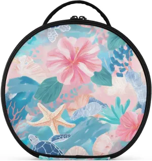 senya Round Cosmetic Pouch Travel Makeup Train Case Organizer Bag Portable Makeup Brushes Toiletry Jewelry Accessories Turtle Starfish Coral Pattern