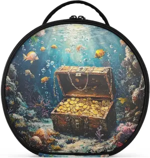 senya Round Cosmetic Pouch Travel Makeup Train Case Organizer Bag Portable Makeup Brushes Toiletry Jewelry Accessories Undersea Treasure Fish