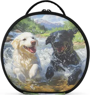 senya Round Cosmetic Pouch Travel Makeup Train Case Organizer Bag Portable Makeup Brushes Toiletry Jewelry Accessories White Dog Black Dog Water