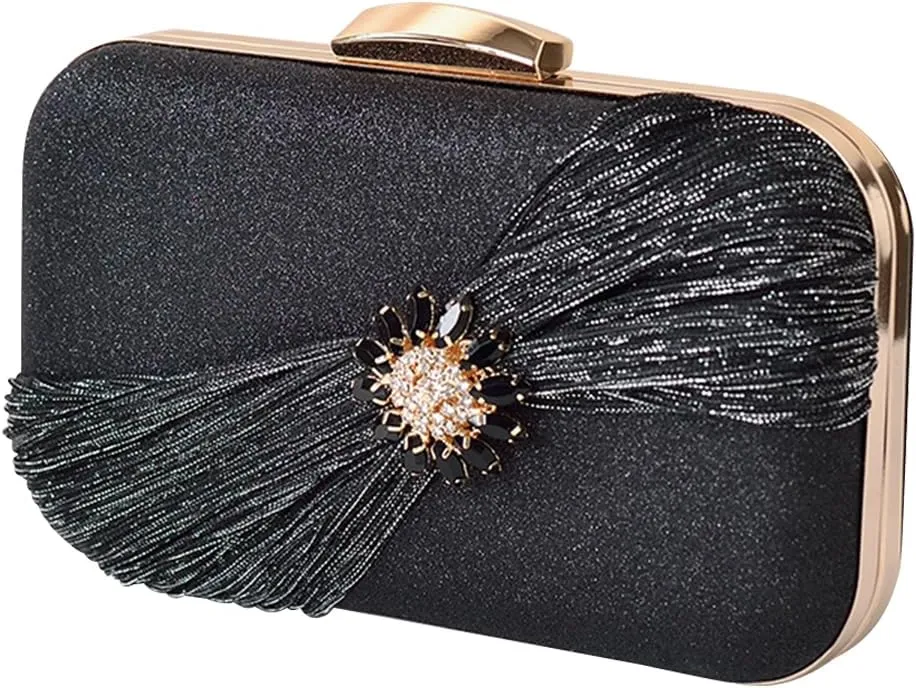 Sequin Clutch Bag Pleated Evening Bag for Women Bridal Wedding Purse Rhinestone Handbag Crystal Shoulder Bag
