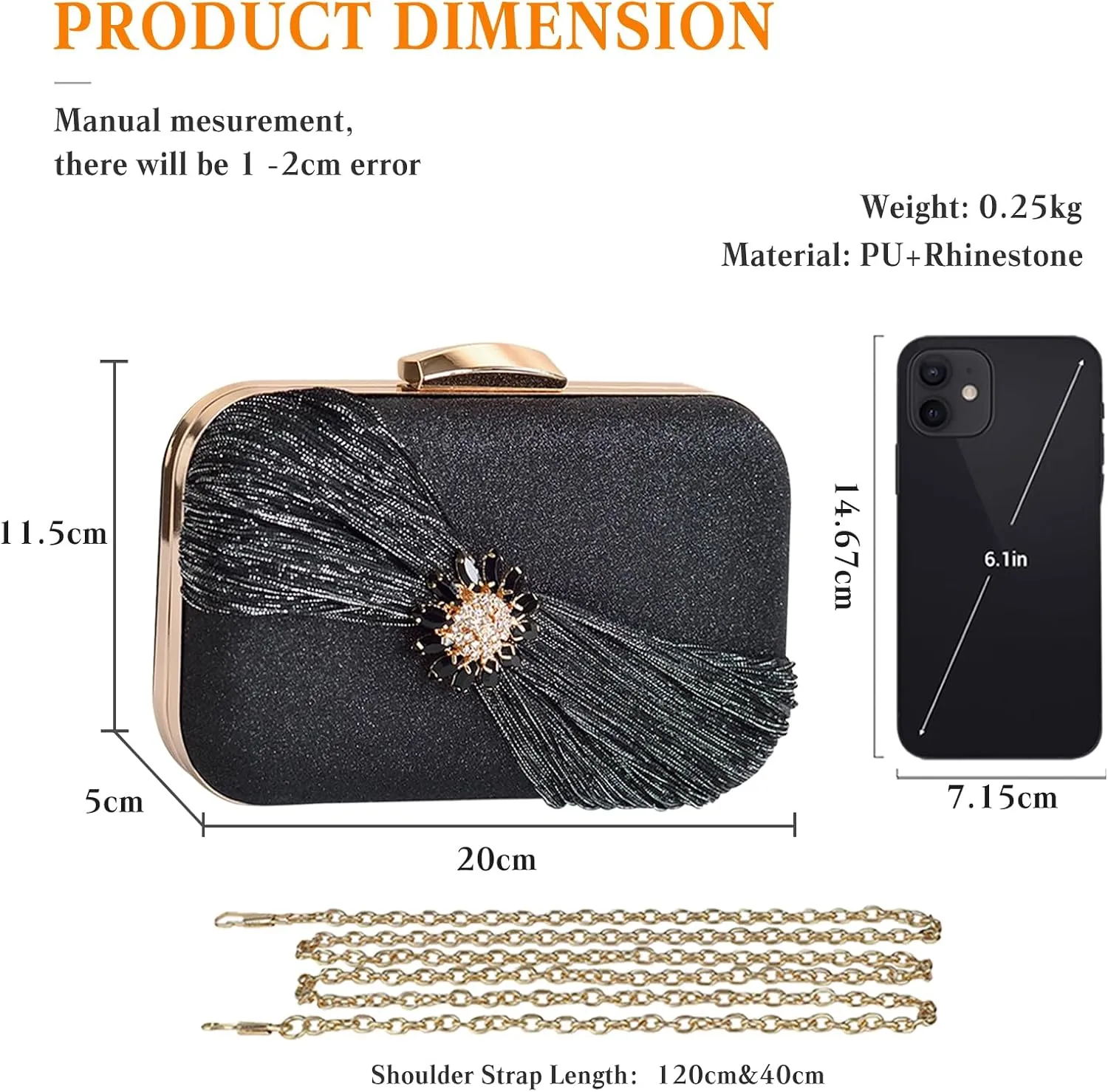 Sequin Clutch Bag Pleated Evening Bag for Women Bridal Wedding Purse Rhinestone Handbag Crystal Shoulder Bag