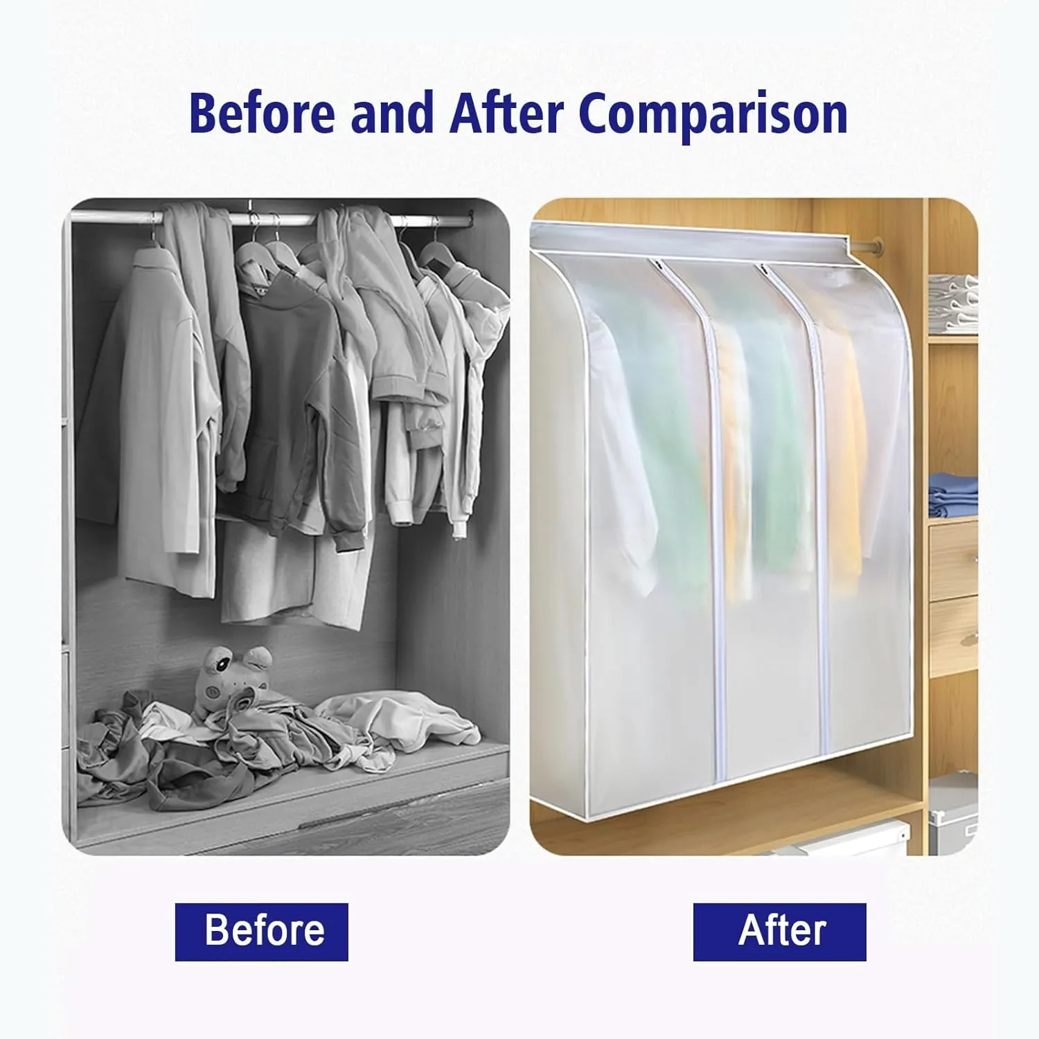 Set of 2 Clear Hanging Garment Bags for Closet Storage, Translucent Hanging Storage Bag for Wardrobe with Full Zipper(30x50x90cm)