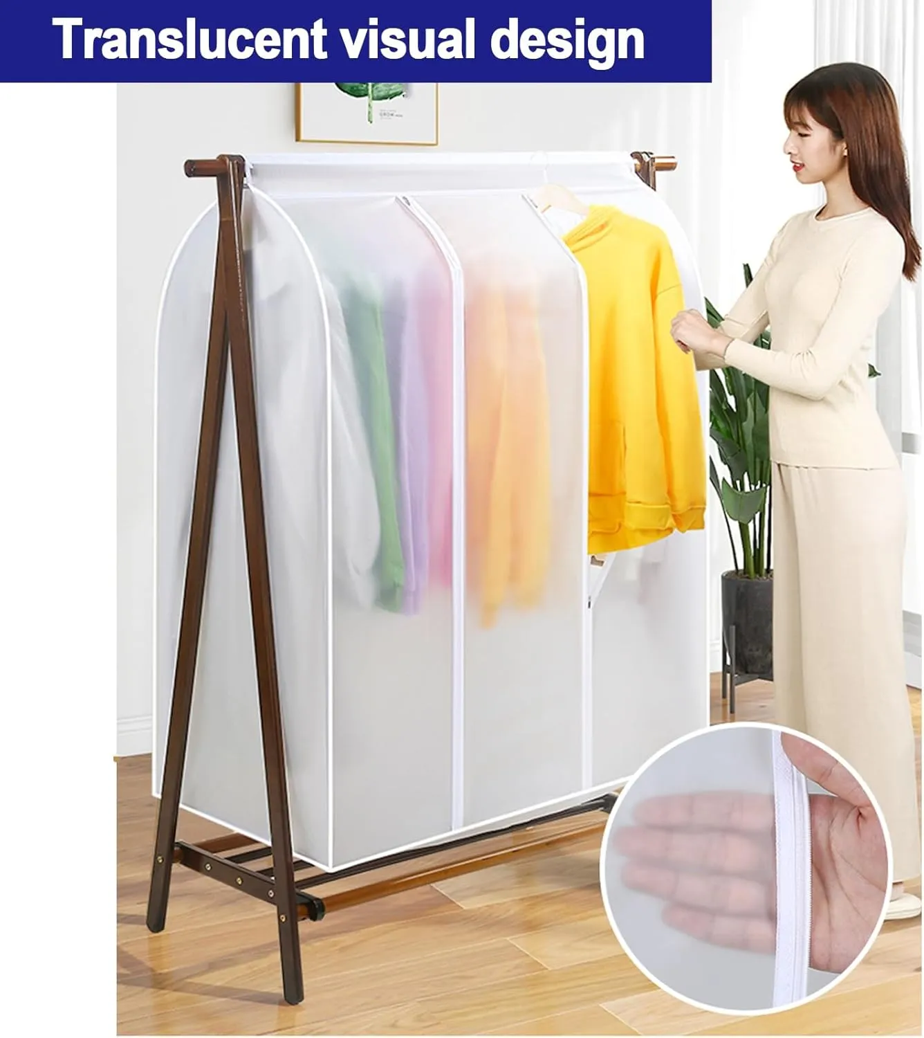Set of 2 Clear Hanging Garment Bags for Closet Storage, Translucent Hanging Storage Bag for Wardrobe with Full Zipper(30x50x90cm)