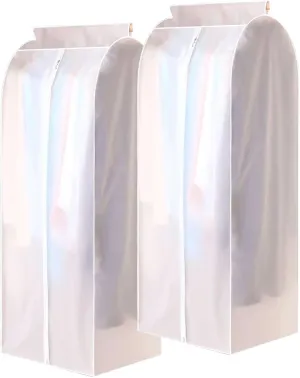 Set of 2 Clear Hanging Garment Bags for Closet Storage, Translucent Hanging Storage Bag for Wardrobe with Full Zipper(30x50x90cm)