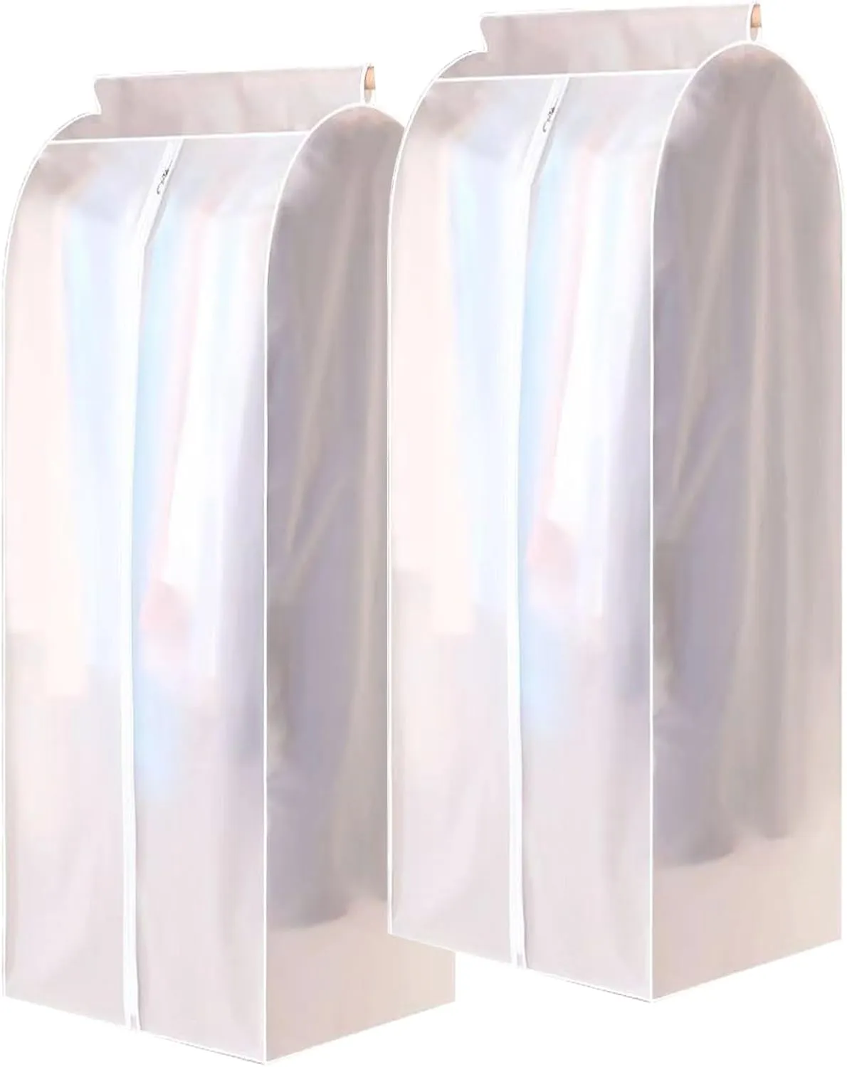 Set of 2 Clear Hanging Garment Bags for Closet Storage, Translucent Hanging Storage Bag for Wardrobe with Full Zipper(30x50x90cm)