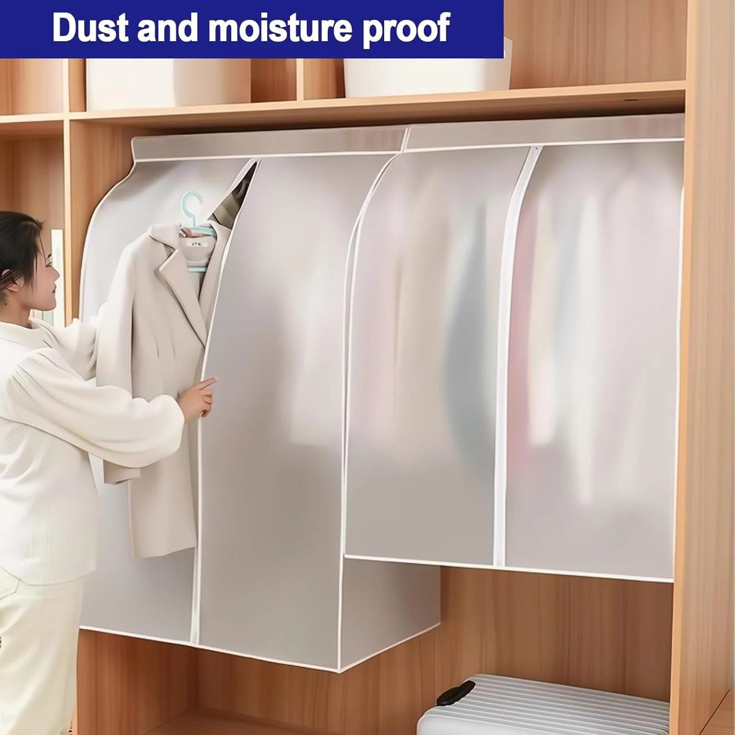 Set of 2 Clear Hanging Garment Bags for Closet Storage, Translucent Hanging Storage Bag for Wardrobe with Full Zipper(30x50x90cm)