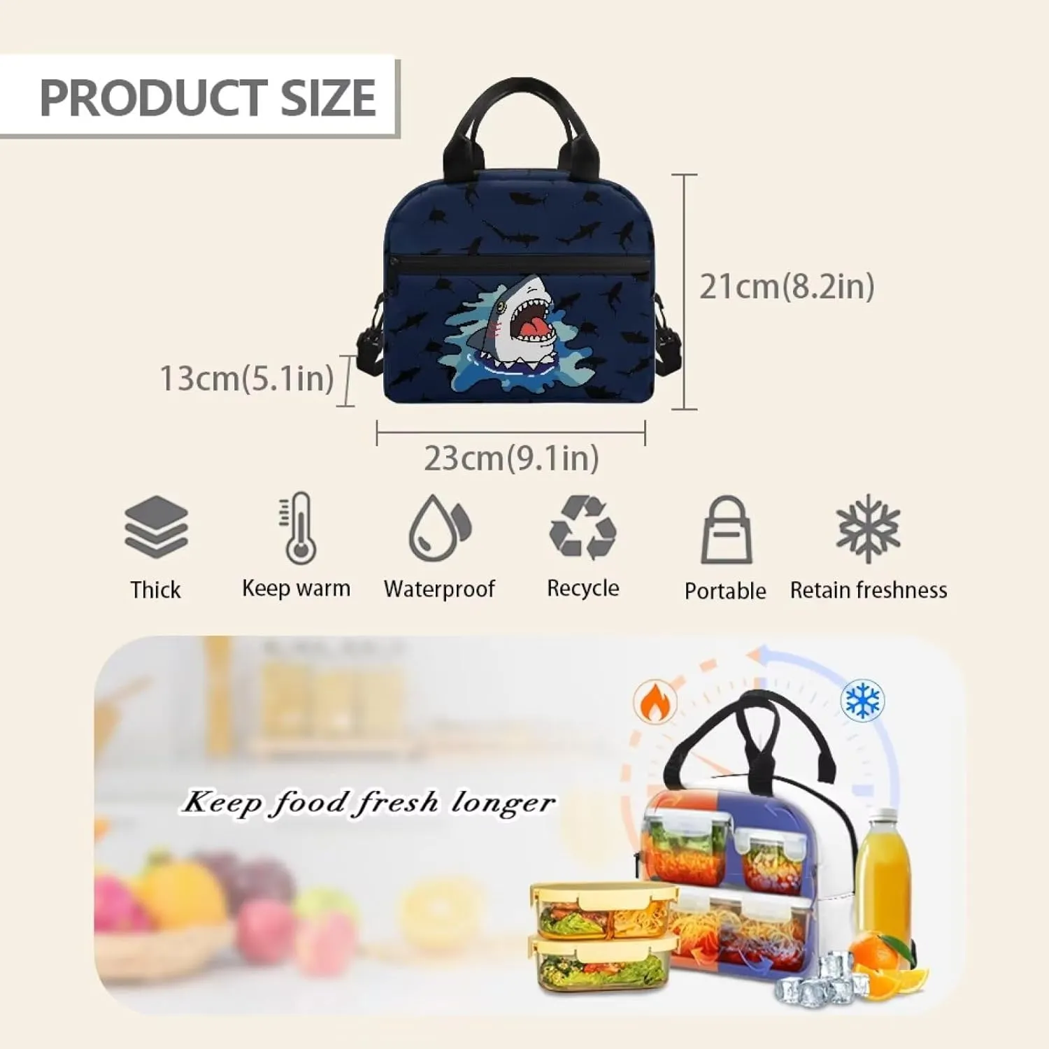 Shark Backpack for Boys Kids Book Bag and Lunch Box Set Cute Pencil Case 3 Piece Backpack Set for Boys Toddler to Elementary School Insulated Lunch Bag School Supplies Included