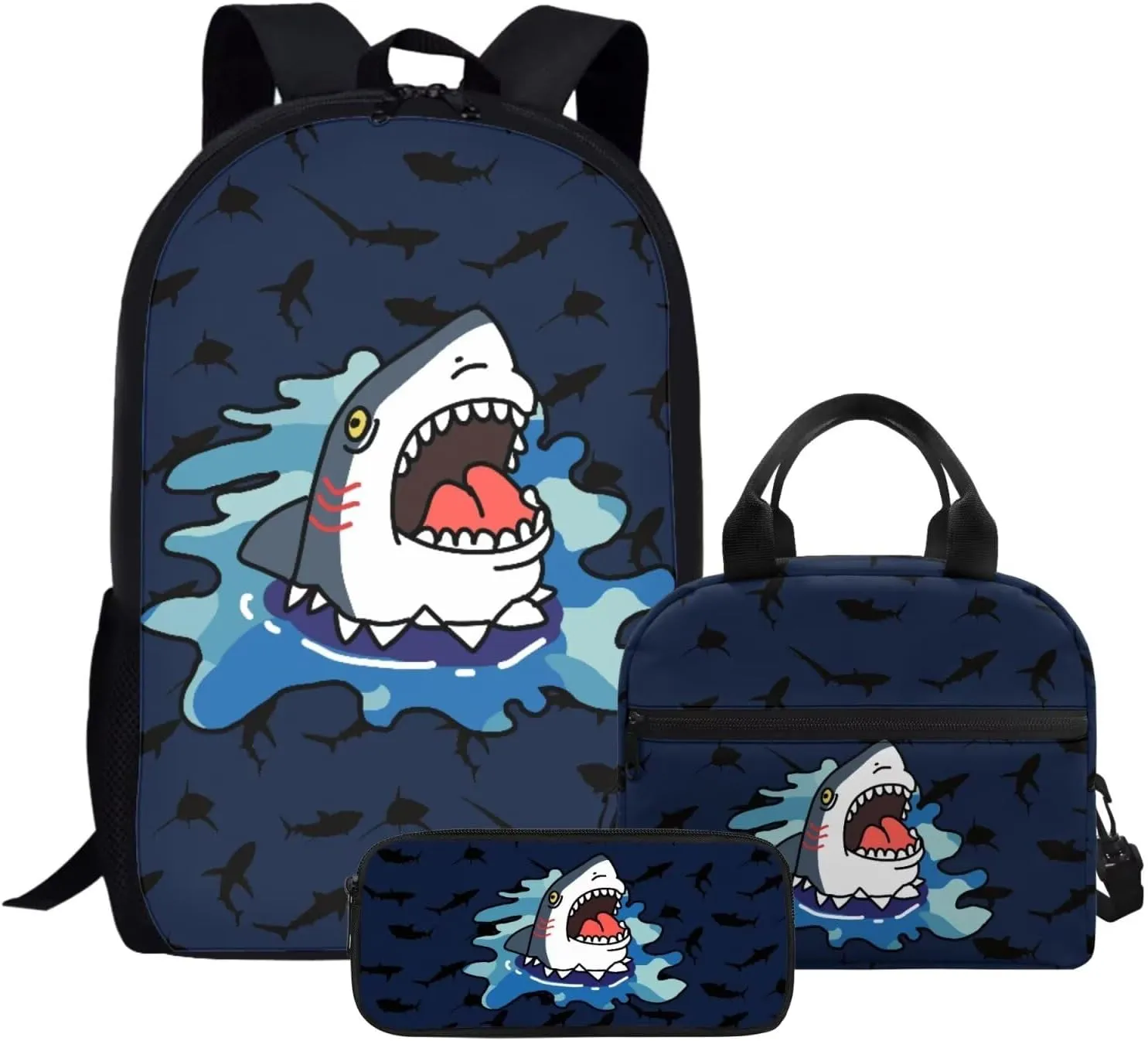 Shark Backpack for Boys Kids Book Bag and Lunch Box Set Cute Pencil Case 3 Piece Backpack Set for Boys Toddler to Elementary School Insulated Lunch Bag School Supplies Included