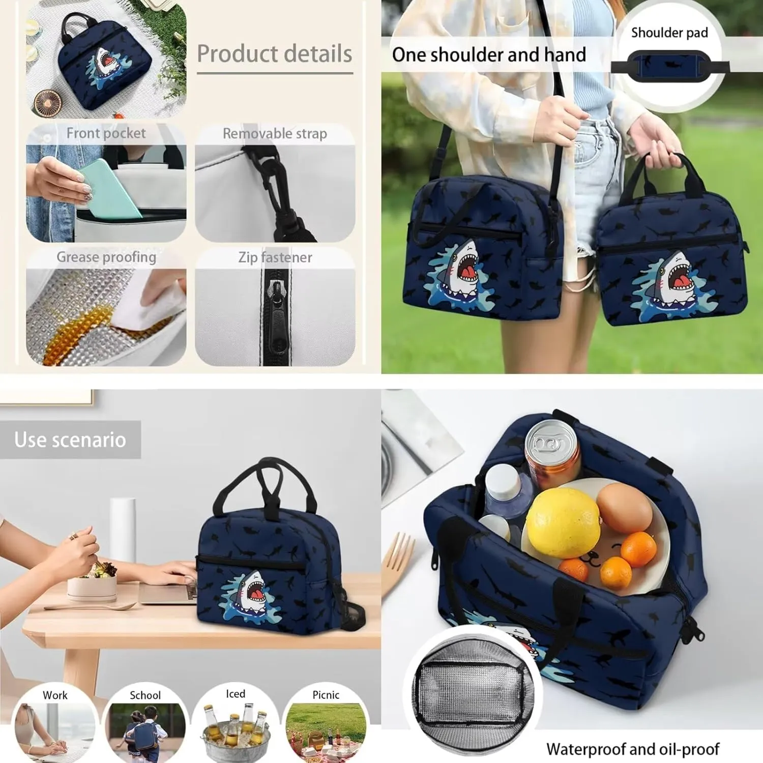 Shark Backpack for Boys Kids Book Bag and Lunch Box Set Cute Pencil Case 3 Piece Backpack Set for Boys Toddler to Elementary School Insulated Lunch Bag School Supplies Included