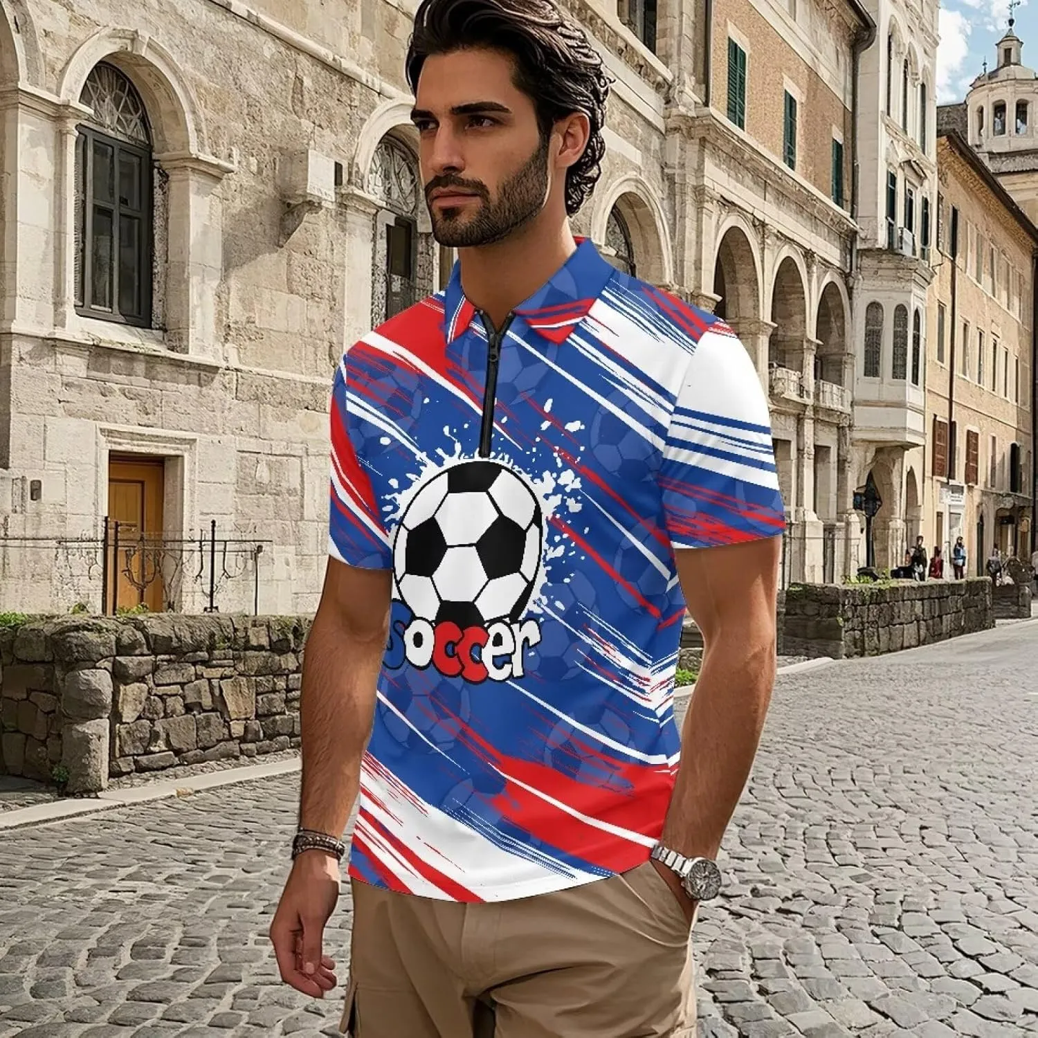 Shirts for Men Short Sleeve Outdoor Golf Shirt Summer Zipper Athletic Tennis Shirt Casual Slim Fit Golf Shirts