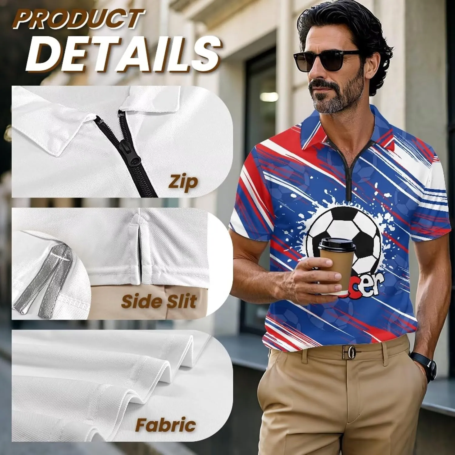Shirts for Men Short Sleeve Outdoor Golf Shirt Summer Zipper Athletic Tennis Shirt Casual Slim Fit Golf Shirts