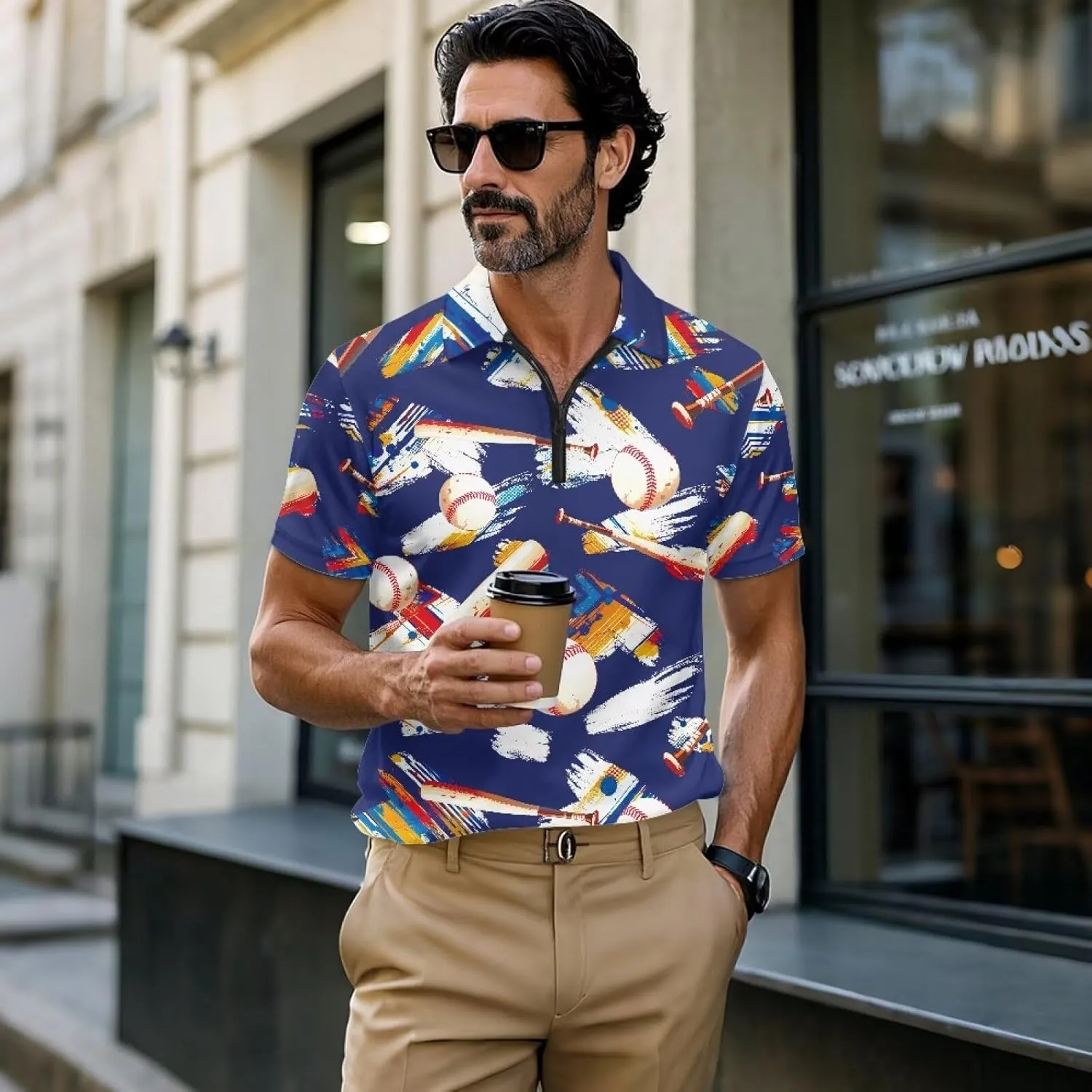 Shirts for Men Short Sleeve Outdoor Golf Shirt Summer Zipper Athletic Tennis Shirt Casual Slim Fit Golf Shirts