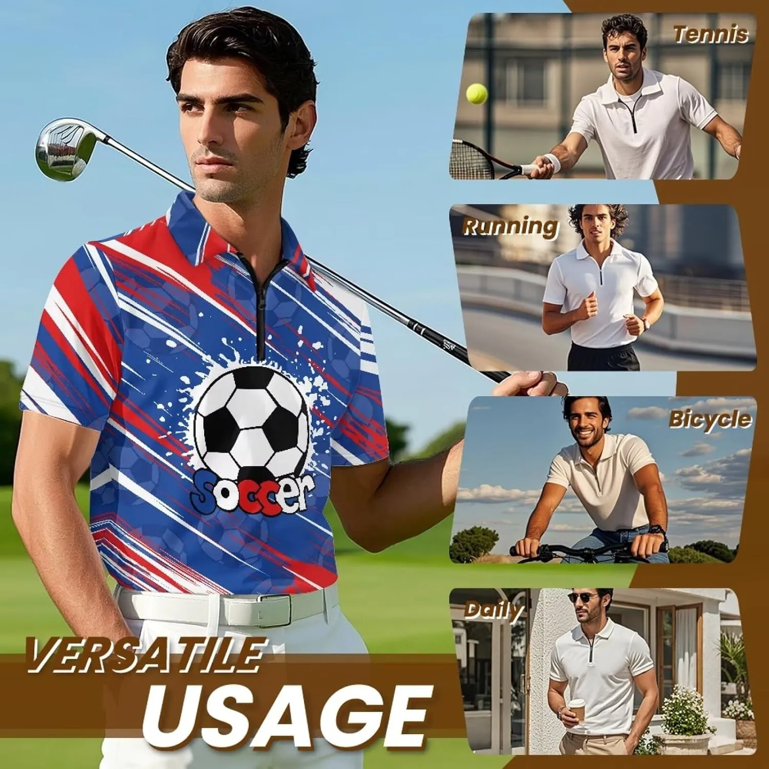 Shirts for Men Short Sleeve Outdoor Golf Shirt Summer Zipper Athletic Tennis Shirt Casual Slim Fit Golf Shirts