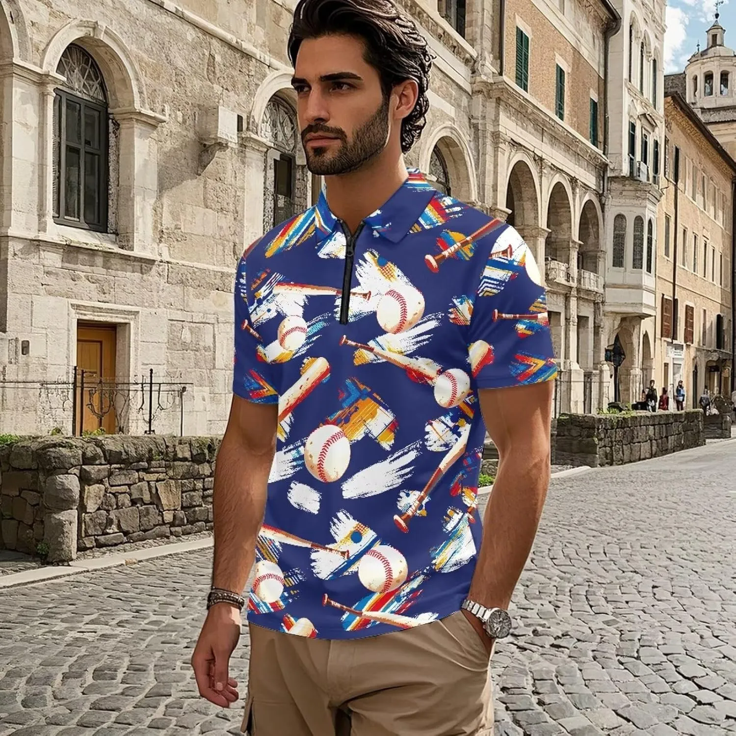 Shirts for Men Short Sleeve Outdoor Golf Shirt Summer Zipper Athletic Tennis Shirt Casual Slim Fit Golf Shirts
