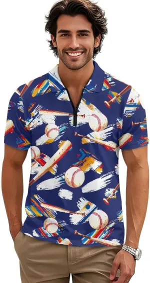 Shirts for Men Short Sleeve Outdoor Golf Shirt Summer Zipper Athletic Tennis Shirt Casual Slim Fit Golf Shirts