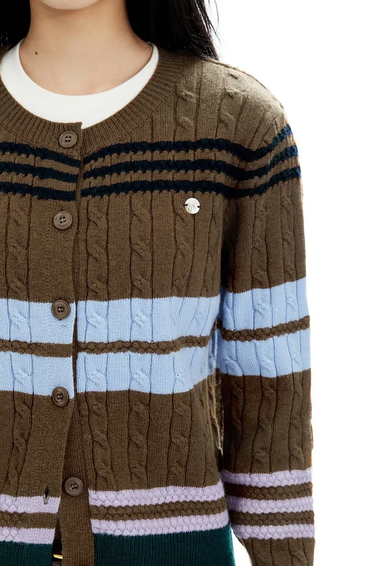 Slim Striped Cable-Knit Cardigan Sweater