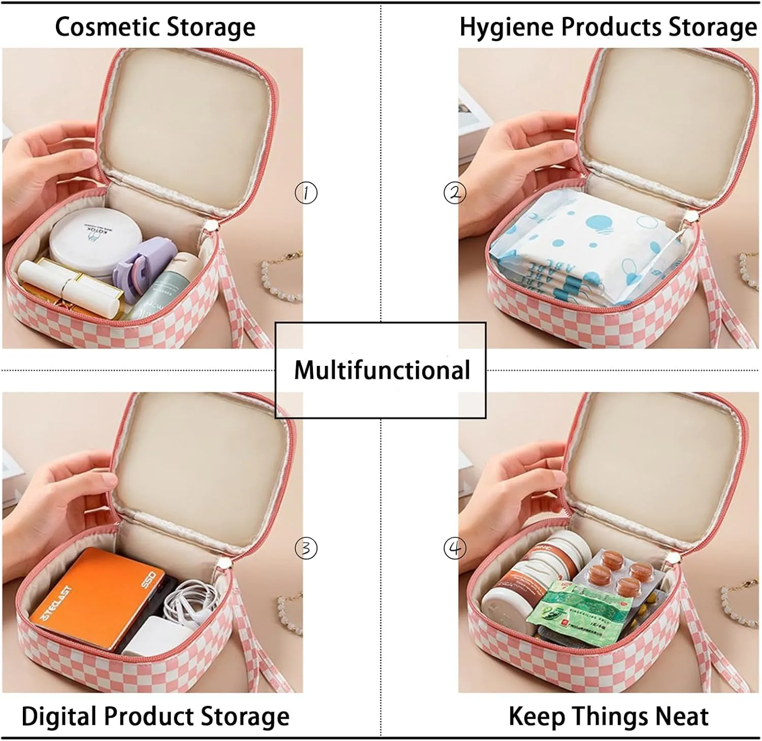 Small Makeup Bag for Purse Portable Mini Makeup Organizer Waterproof Cosmetic Pouch for Coin Lipstick Jewelry Little Cosmetic Bag with Zipper for Women Brown