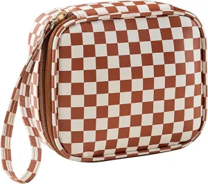 Small Makeup Bag for Purse Portable Mini Makeup Organizer Waterproof Cosmetic Pouch for Coin Lipstick Jewelry Little Cosmetic Bag with Zipper for Women Brown