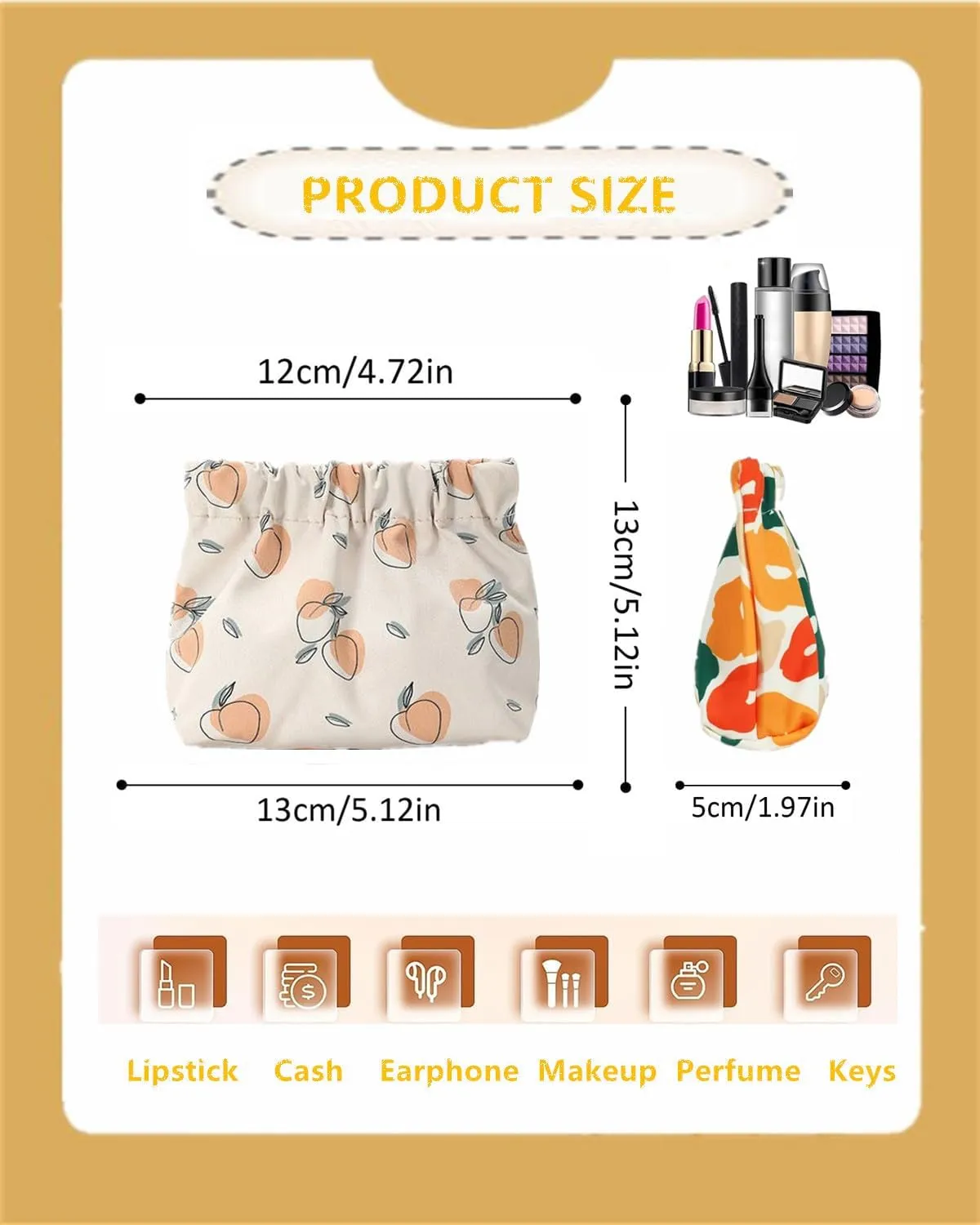 Small Pouches for Purse, 3pcs Portable Mini Makeup Bag, No Zipper Self-closing Accessories Organizer for Cosmetics Headphones Jewelry (D)