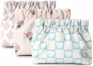 Small Pouches for Purse, 3pcs Portable Mini Makeup Bag, No Zipper Self-closing Accessories Organizer for Cosmetics Headphones Jewelry (D)