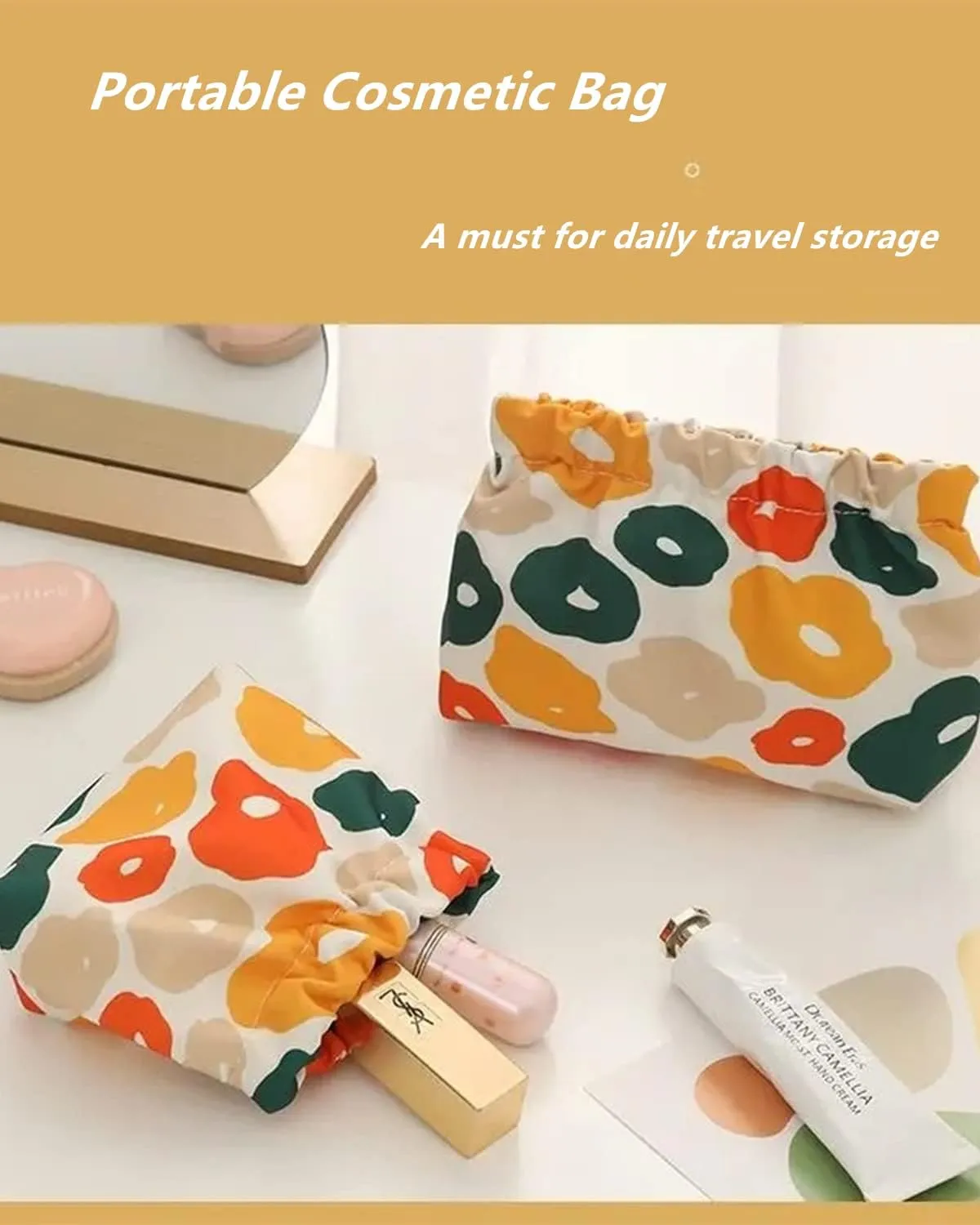 Small Pouches for Purse, 3pcs Portable Mini Makeup Bag, No Zipper Self-closing Accessories Organizer for Cosmetics Headphones Jewelry (D)