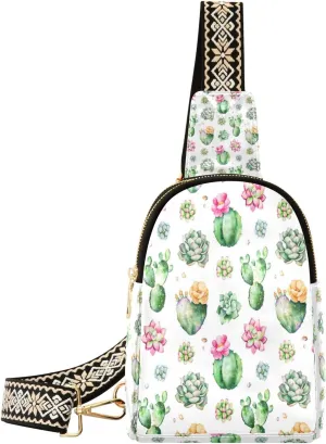 Small Sling Bag Waist Packs Leather Crossbody Packs Chest Bag Colorful Cactus for Women Travel Belt Purse