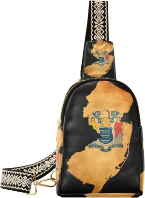 Small Sling Bag Waist Packs Leather Crossbody Packs Chest Bag New Jersey State Map Vintage for Women Travel Belt Purse