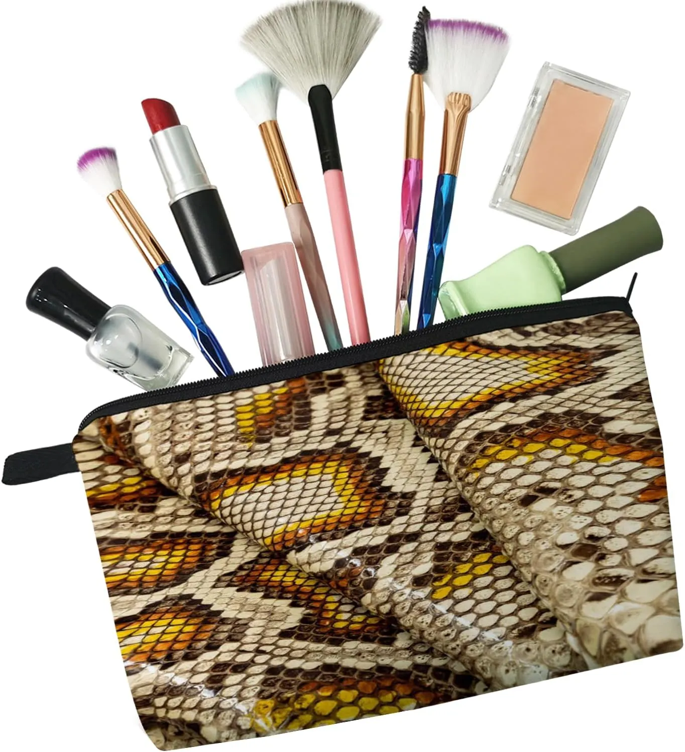 Snakeskin Cosmetic Bag Cute Small Makeup Bag Travel Toiletry Storage Organizer Zipper Pouch Snakeskin Pattern Makeup Bag Birthday Present for Snake Lovers Women Friends
