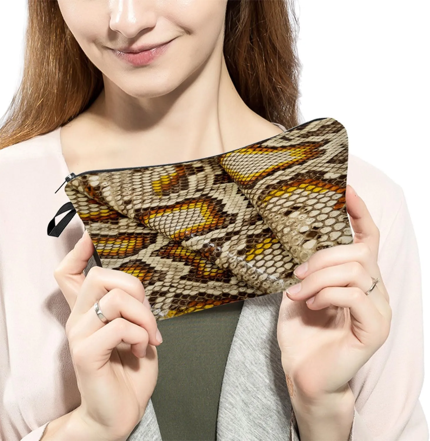 Snakeskin Cosmetic Bag Cute Small Makeup Bag Travel Toiletry Storage Organizer Zipper Pouch Snakeskin Pattern Makeup Bag Birthday Present for Snake Lovers Women Friends