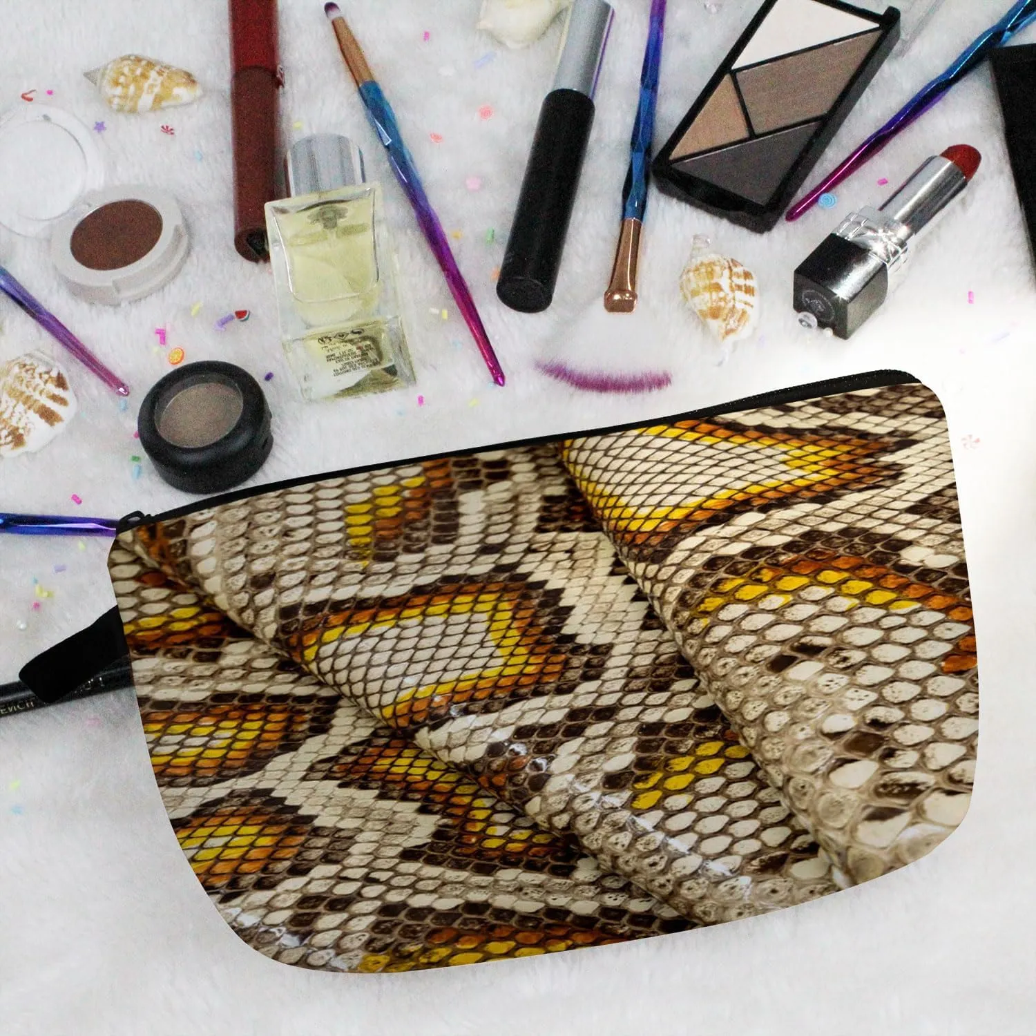 Snakeskin Cosmetic Bag Cute Small Makeup Bag Travel Toiletry Storage Organizer Zipper Pouch Snakeskin Pattern Makeup Bag Birthday Present for Snake Lovers Women Friends