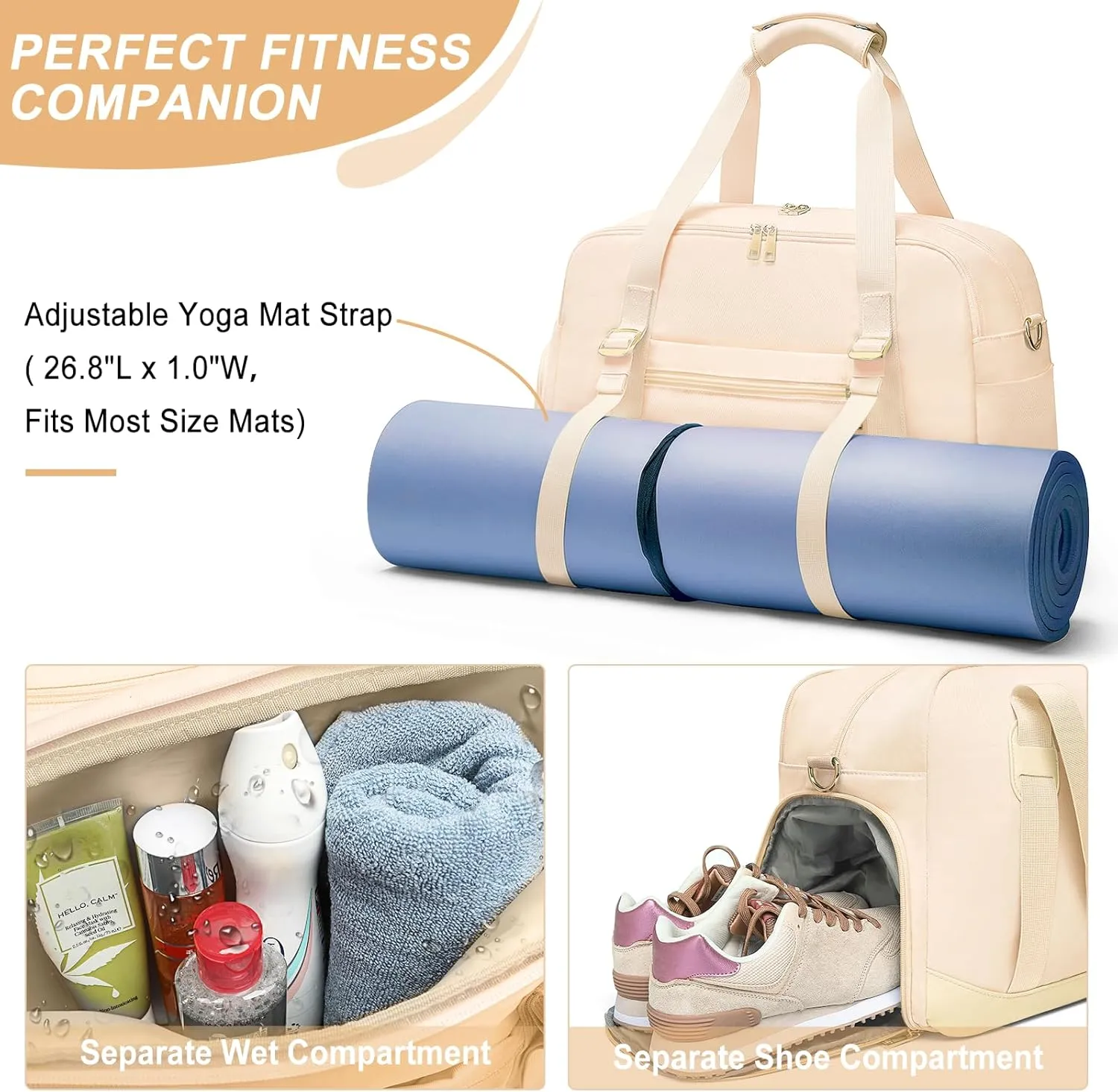 Sports Gym Bag for Women, Travel Duffle Bag with Shoe Compartment & Wet Pocket, Fitness Yoga Bag Weekender Overnight Bag Small