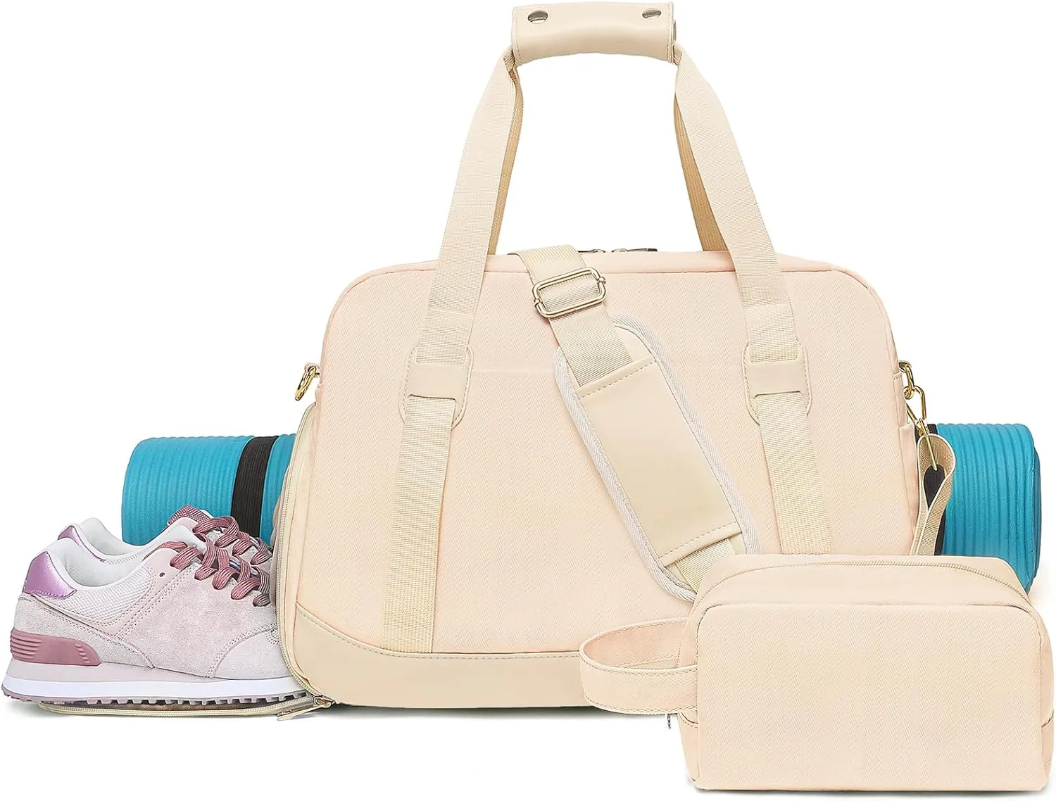 Sports Gym Bag for Women, Travel Duffle Bag with Shoe Compartment & Wet Pocket, Fitness Yoga Bag Weekender Overnight Bag Small